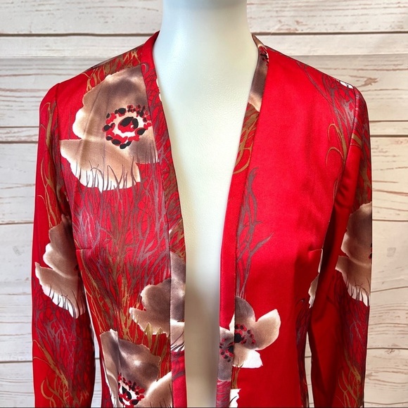 Vintage MCM Red Asian Floral Cardigan Jacket - Picture 2 of 6